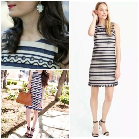 J. Crew Striped Scalloped Shift Dress with Grommets - Picture 4 of 10
